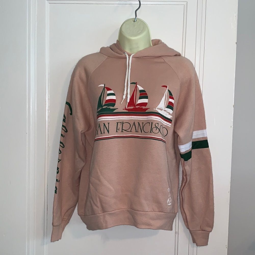 Vtg 80s San Francisco tan hoodie sweatshirt‎